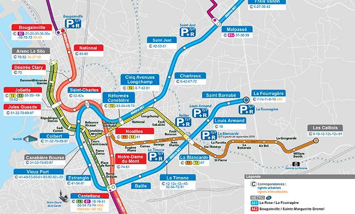Plan du réseau métro et tramway